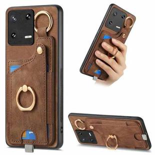 For Xiaomi 13 Retro Skin-feel Ring Card Bag Phone Case with Hang Loop(Brown)