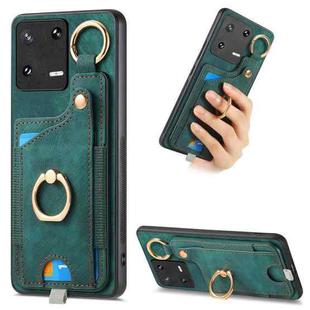 For Xiaomi 13 Retro Skin-feel Ring Card Bag Phone Case with Hang Loop(Green)