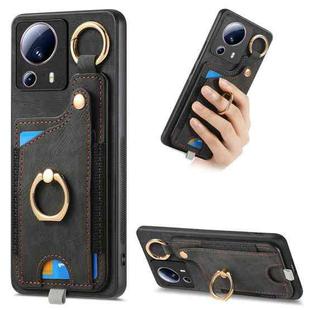 For Xiaomi Civi 2 Retro Skin-feel Ring Card Bag Phone Case with Hang Loop(Black)