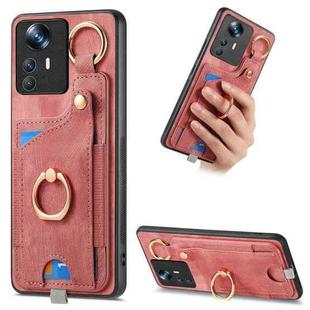 For Xiaomi 12T Pro Retro Skin-feel Ring Card Bag Phone Case with Hang Loop(Pink)