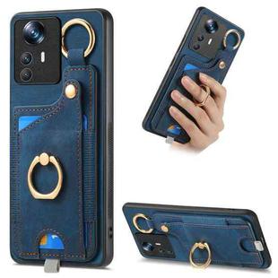 For Xiaomi 12T Pro Retro Skin-feel Ring Card Bag Phone Case with Hang Loop(Blue)