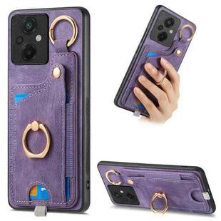 For Xiaomi Poco M5 4G Retro Skin-feel Ring Card Bag Phone Case with Hang Loop(Purple)