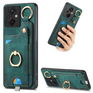 For Xiaomi Poco M5 4G Retro Skin-feel Ring Card Bag Phone Case with Hang Loop(Green)