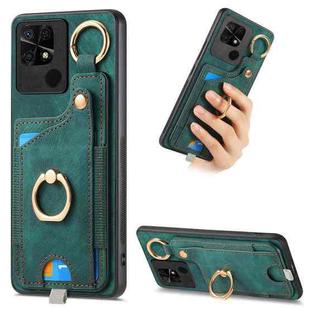 For Redmi 10C Retro Skin-feel Ring Card Bag Phone Case with Hang Loop(Green)