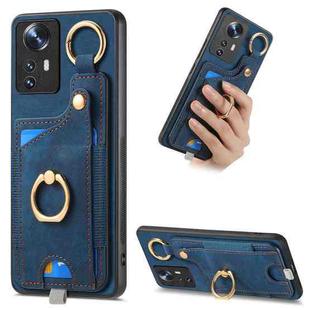 For Xiaomi 12 Pro Retro Skin-feel Ring Card Bag Phone Case with Hang Loop(Blue)