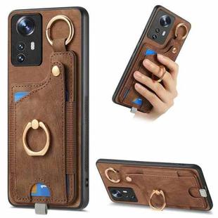 For Xiaomi 12 Retro Skin-feel Ring Card Bag Phone Case with Hang Loop(Brown)
