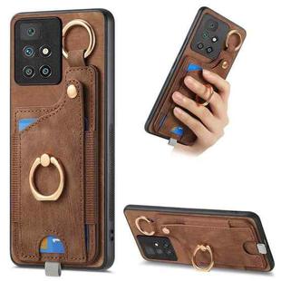 For Redmi 10 Retro Skin-feel Ring Card Bag Phone Case with Hang Loop(Brown)