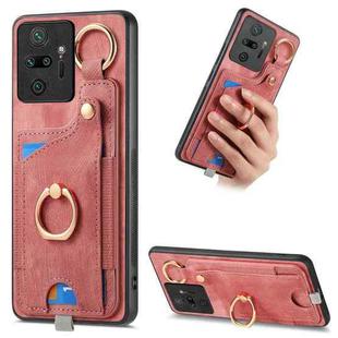 For Redmi Note 10 Pro 5G Retro Skin-feel Ring Card Bag Phone Case with Hang Loop(Pink)