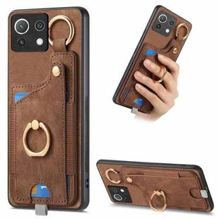 For Xiaomi Mi 11 Lite Retro Skin-feel Ring Card Bag Phone Case with Hang Loop(Brown)