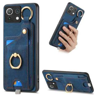 For Xiaomi Mi 11 Lite Retro Skin-feel Ring Card Bag Phone Case with Hang Loop(Blue)
