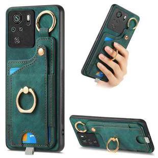 For Redmi Note 10 4G Retro Skin-feel Ring Card Bag Phone Case with Hang Loop(Green)