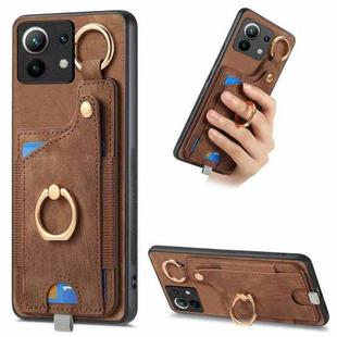 For Xiaomi Mi 11 Retro Skin-feel Ring Card Bag Phone Case with Hang Loop(Brown)