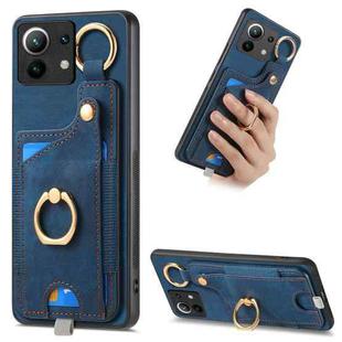For Xiaomi Mi 11 Retro Skin-feel Ring Card Bag Phone Case with Hang Loop(Blue)