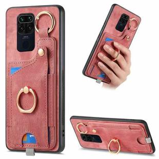 For Redmi Note 9 4G Retro Skin-feel Ring Card Bag Phone Case with Hang Loop(Pink)