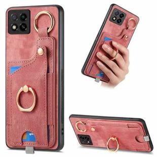 For Redmi 9C Retro Skin-feel Ring Card Bag Phone Case with Hang Loop(Pink)