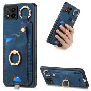 For Redmi 9C Retro Skin-feel Ring Card Bag Phone Case with Hang Loop(Blue)