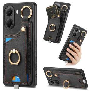 For Xiaomi Poco X7 Pro Retro Skin-feel Ring Card Bag Phone Case with Hang Loop(Black)