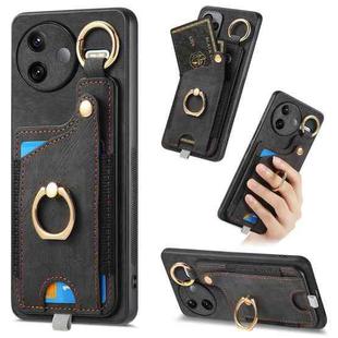 For Redmi K80 / Poco F7 Pro Retro Skin-feel Ring Card Bag Phone Case with Hang Loop(Black)