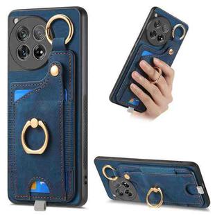 For OnePlus 12 5G Retro Skin-feel Ring Card Bag Phone Case with Hang Loop(Blue)