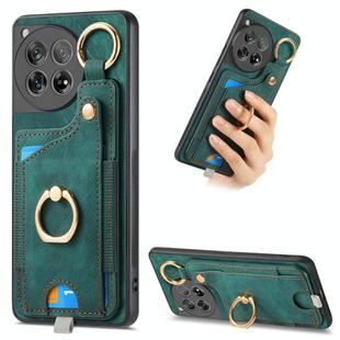 For OnePlus 12 5G Retro Skin-feel Ring Card Bag Phone Case with Hang Loop(Green)