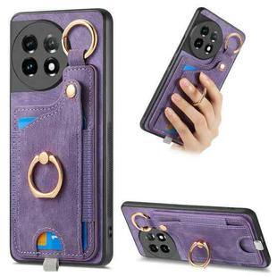 For OnePlus 11 Retro Skin-feel Ring Card Bag Phone Case with Hang Loop(Purple)