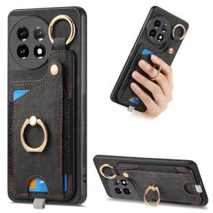 For OnePlus 11 Retro Skin-feel Ring Card Bag Phone Case with Hang Loop(Black)