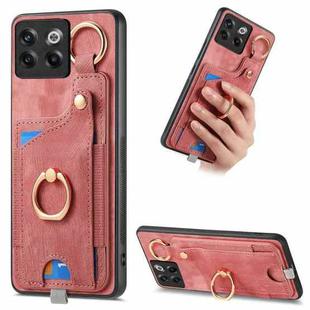 For OnePlus 10T Retro Skin-feel Ring Card Bag Phone Case with Hang Loop(Pink)