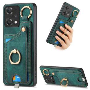 For OnePlus Nord CE2 Lite 5G Retro Skin-feel Ring Card Bag Phone Case with Hang Loop(Green)