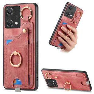 For OnePlus Nord CE2 Lite 5G Retro Skin-feel Ring Card Bag Phone Case with Hang Loop(Pink)