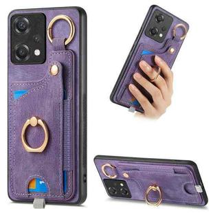 For OnePlus Nord CE2 Lite 5G Retro Skin-feel Ring Card Bag Phone Case with Hang Loop(Purple)