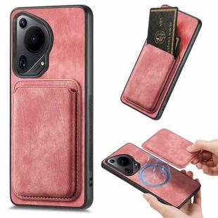 For Huawei Pura 70 Retro Leather Card Bag Magnetic Phone Case(Pink)