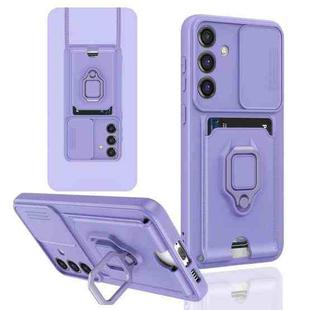 For Samsung Galaxy A35 5G Sliding Camshield Magnetic Card Holder Silicone Phone Case(Light Purple)