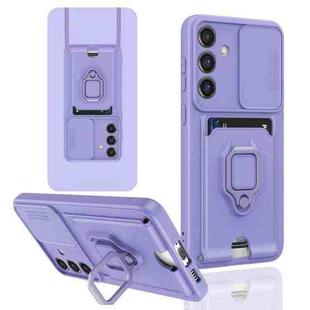 For Samsung Galaxy S24+ 5G Sliding Camshield Magnetic Card Holder Silicone Phone Case(Light Purple)