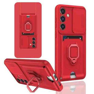 For Samsung Galaxy S24 5G Sliding Camshield Magnetic Card Holder Silicone Phone Case(Red)