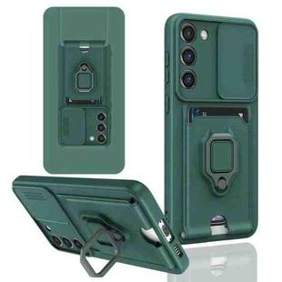 For Samsung Galaxy S23+ 5G Sliding Camshield Magnetic Card Holder Silicone Phone Case(Dark Night Green)