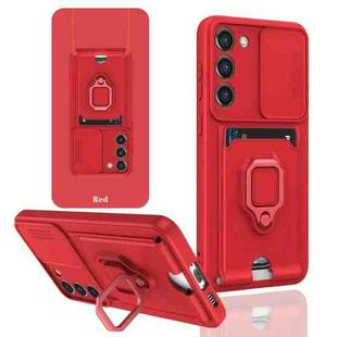 For Samsung Galaxy A32 4G Sliding Camshield Magnetic Card Holder Silicone Phone Case(Red)