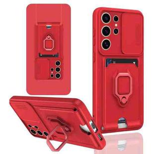 For Samsung Galaxy S25 Ultra 5G Sliding Camshield Magnetic Card Holder Silicone Phone Case(Red)