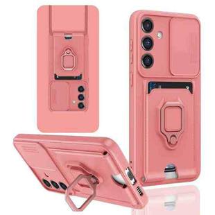 For Samsung Galaxy S24 FE 5G Sliding Camshield Magnetic Card Holder Silicone Phone Case(Pink)