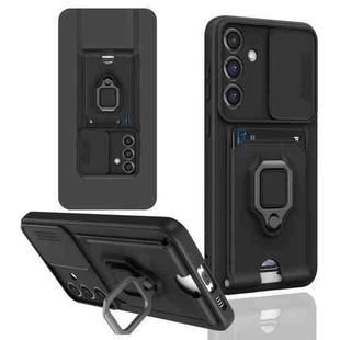 For Samsung Galaxy S24 FE 5G Sliding Camshield Magnetic Card Holder Silicone Phone Case(Black)