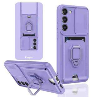 For Samsung Galaxy A36 5G Sliding Camshield Magnetic Card Holder Silicone Phone Case(Light Purple)