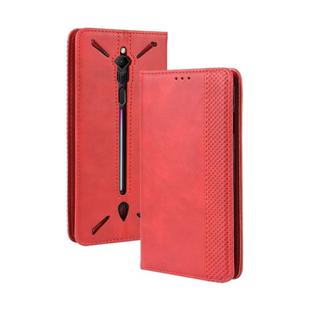 Magnetic Buckle Retro Crazy Horse Texture Horizontal Flip Leather Case for ZTE nubia Red Magic 3, with Holder & Card Slots & Photo Frame(Red)