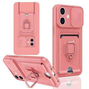 For iPhone 12 Sliding Camshield Magnetic Card Holder Silicone Phone Case(Pink)