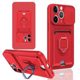 For iPhone 11 Pro Max Sliding Camshield Magnetic Card Holder Silicone Phone Case(Red)