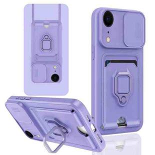 For iPhone XR Sliding Camshield Magnetic Card Holder Silicone Phone Case(Light Purple)