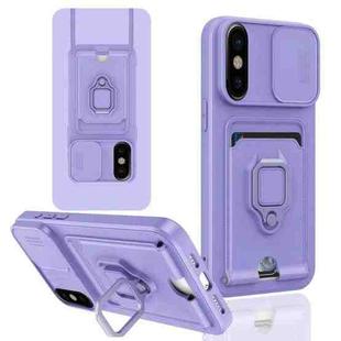 For iPhone X / XSS Sliding Camshield Magnetic Card Holder Silicone Phone Case(Light Purple)