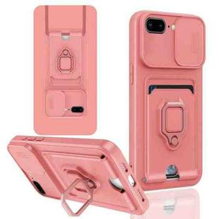 For iPhone 7 Plus / 8 Plus Sliding Camshield Magnetic Card Holder Silicone Phone Case(Pink)