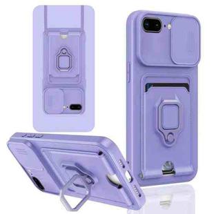 For iPhone 7 Plus / 8 Plus Sliding Camshield Magnetic Card Holder Silicone Phone Case(Light Purple)