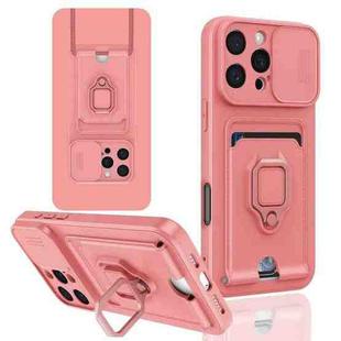 For iPhone 16 Pro Sliding Camshield Magnetic Card Holder Silicone Phone Case(Pink)