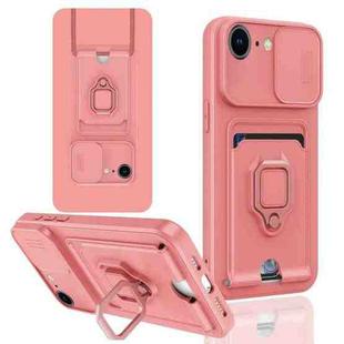 For iPhone 16e Sliding Camshield Magnetic Card Holder Silicone Phone Case(Pink)