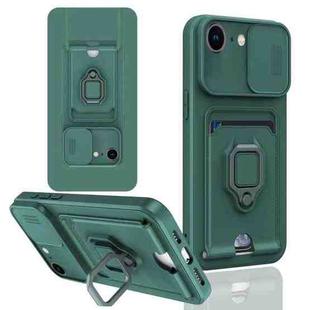 For iPhone 16e Sliding Camshield Magnetic Card Holder Silicone Phone Case(Dark Night Green)